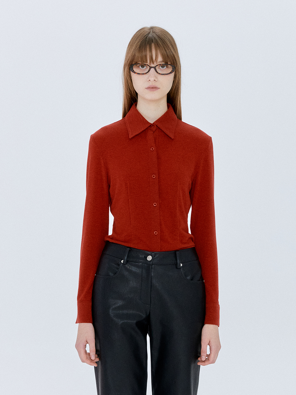 [30%OFF]Color Slim Shirt in Deep Red